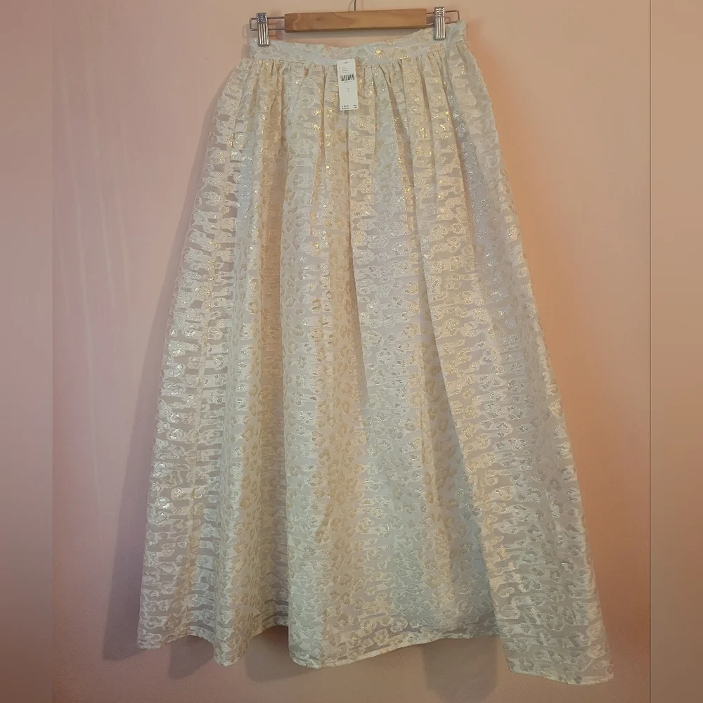 Anthropologie Burnout Shimmer Maxi Skirt, White & Gold, Side Zipper, NWT, Small - Picture 5 of 16
